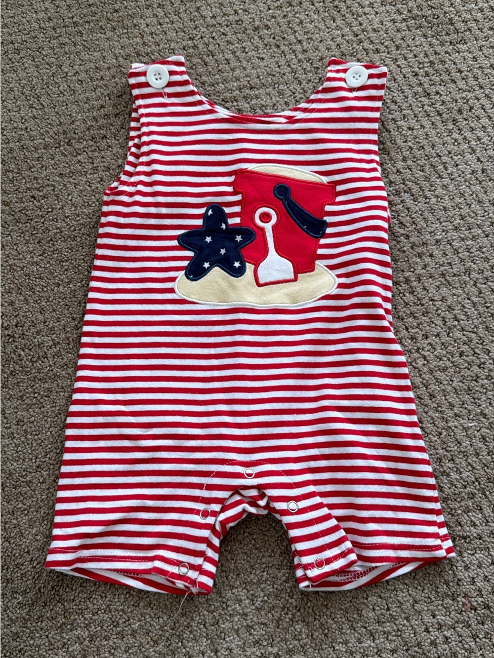 Red & White Striped Baby Romper with Beach Applique